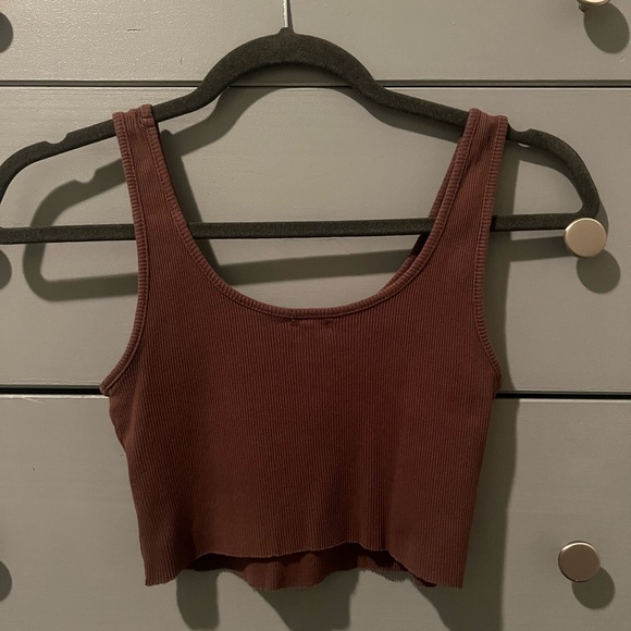 GARAGE- brown mushroom ribbed crop tank - Picture 2 of 3